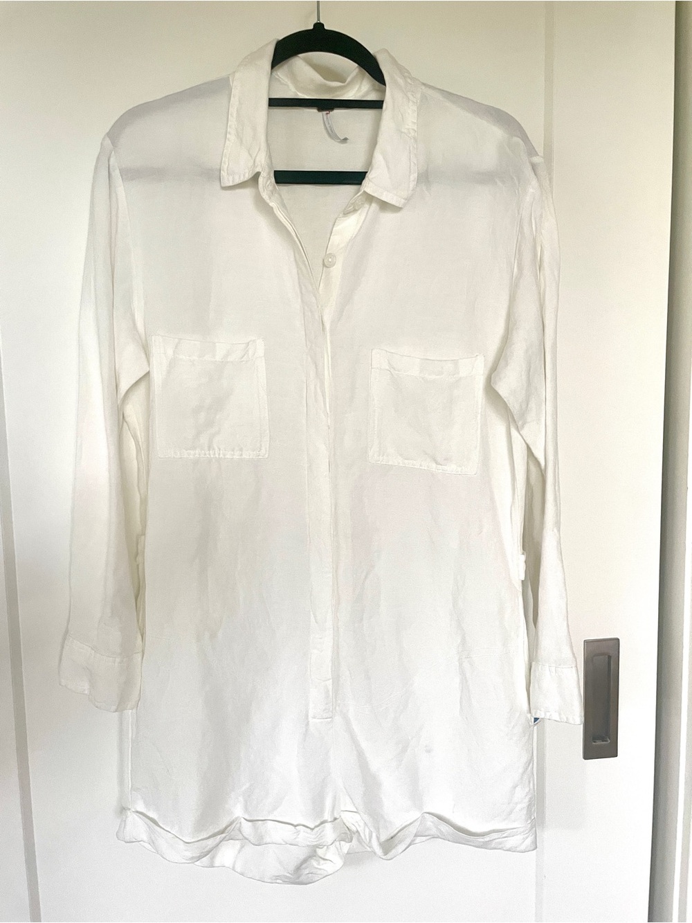 Young Fabulous & Broke white linen shorts jumpsuit Button-Front Romper Small MWT